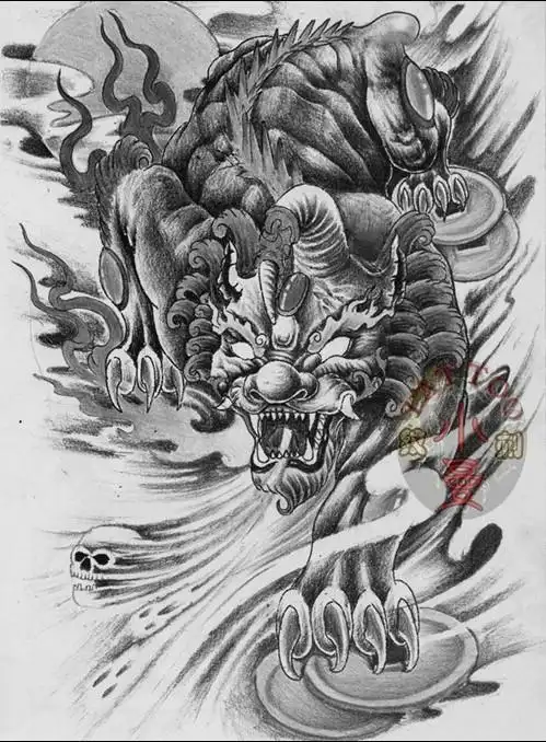 好看帅气的貔貅纹身图案手稿【9张】