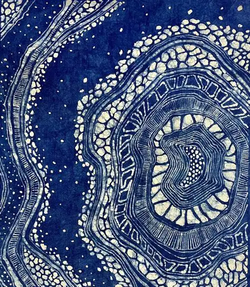 蜡染成品图河边的石头附草稿图