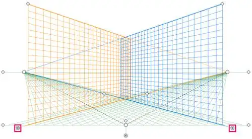 在两点透视中调整左和右网格平面