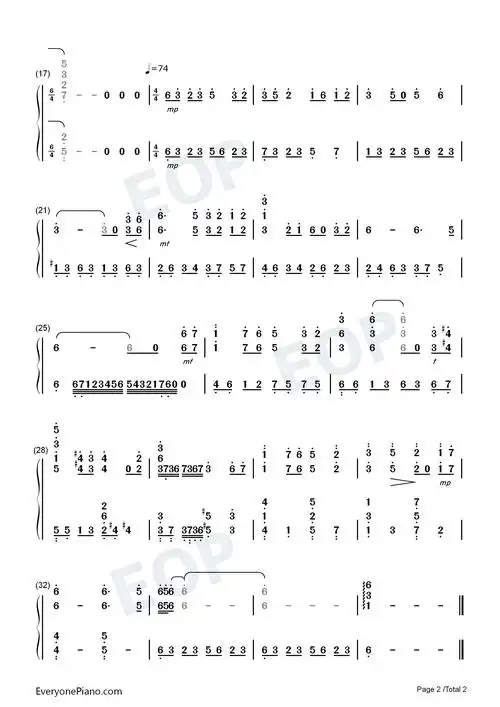 白鹭之舞原神bgm双手简谱预览2