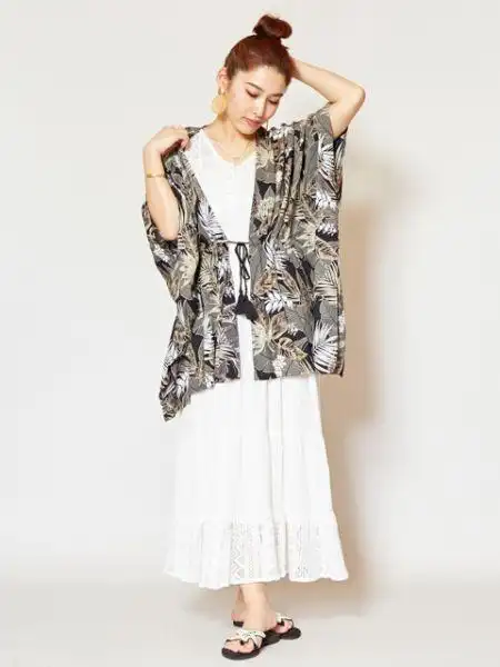 复古植物图案和服开襟衫ametsuchi