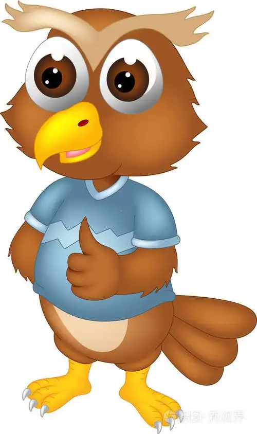 滑稽的猫头鹰卡通姿势微笑和拇指