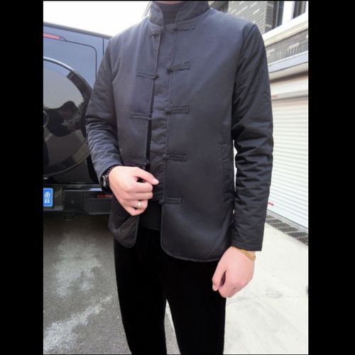 皇家男爵中国风男黑色系轻薄唐装棉服外套复古棉衣汉服男盘扣棉袄