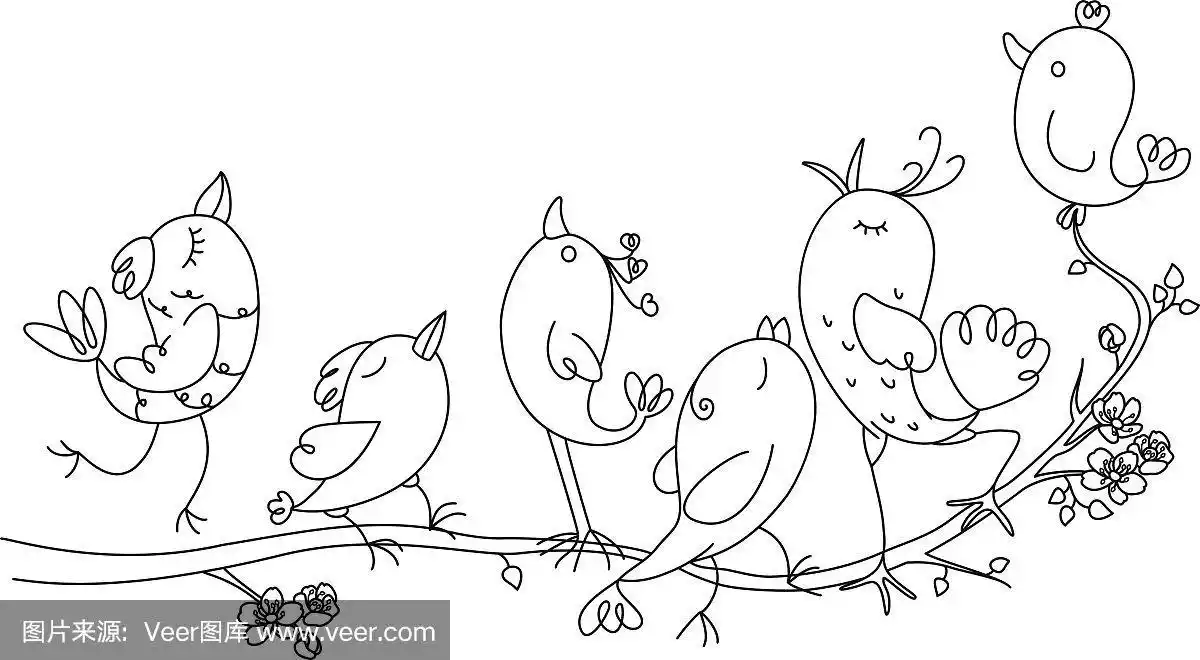 可爱的小鸟坐在树上.