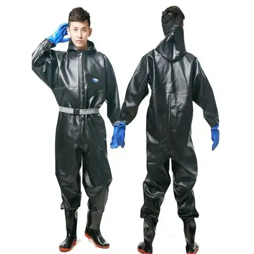 闪电客加厚连体全身下水裤捕鱼钓鱼带手套防水涉水服挖藕服皮水叉渔裤