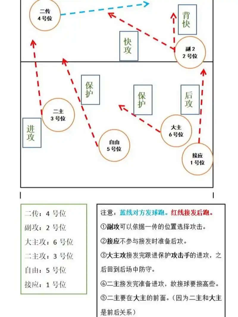排球96‖接发站位和跑位(2) 本期的位置一样是【一五阵型】,二传的