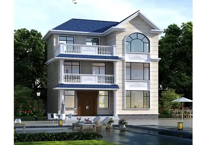 8米,三层简约欧式2开间经济实用农村自建别墅设计图纸 - 乡村住宅在线