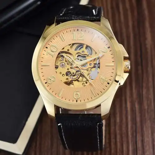 goer时尚镂空透明全自动机械男士手表男式大表盘皮带手表