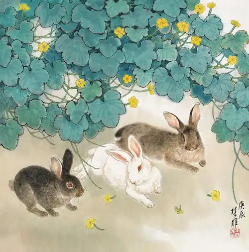 方楚雄庚辰2000年作三兔镜片