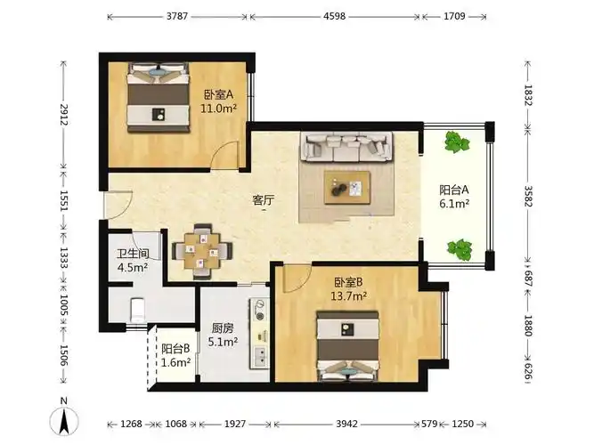 簇桥 绿地圣路易名邸二期两房150万二手房户型图