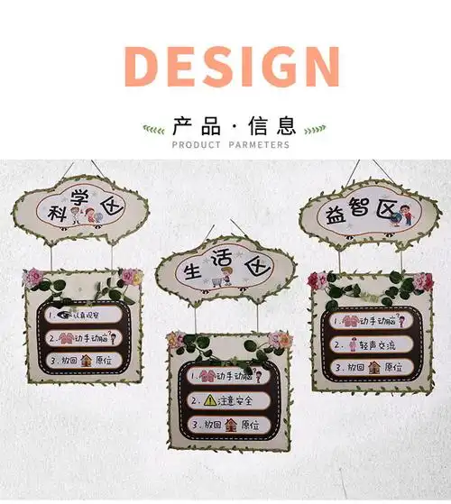 房子款生活区幼儿园区角标语指示牌儿童区域活动规则牌创意吊饰墙面