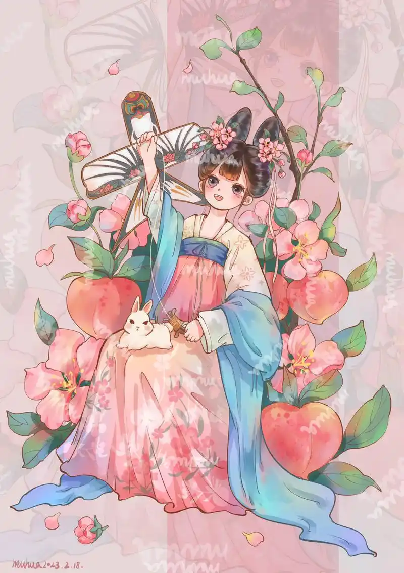 来了来了～    水果拟人系列——水蜜桃99 原创插画,请勿商用哈