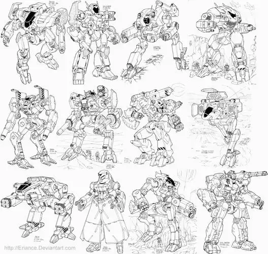 绘画参考# eriance的一组机甲线稿设定图~[xkl摇尾巴]
