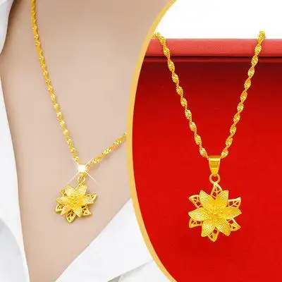 时尚经典黄金项链女款首饰细颈饰金锁骨百搭波纹富贵吊坠颈饰