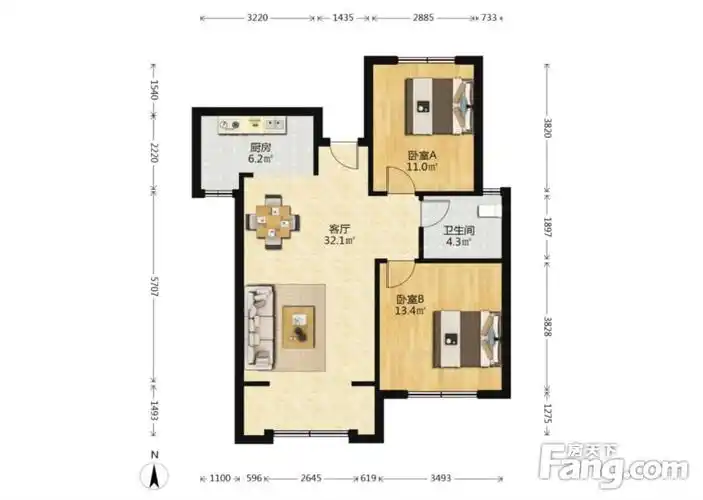 佰和悦府两室两厅一卫南北通透好楼层简单装修
