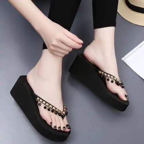 珍珠厚底高跟凉鞋