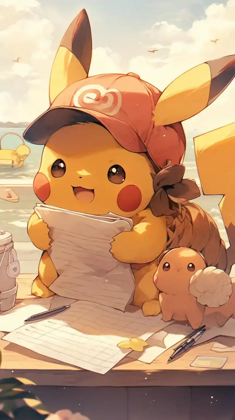 在海边度假的皮卡丘,卡哇伊.适合做手机壁纸 - 抖音