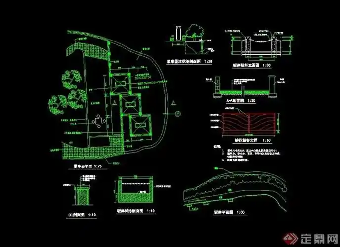园林景观亲水平台节点cad施工图