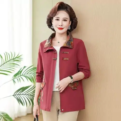 时尚国风外套女2024春秋新款减龄夹克上衣中老年女装洋气妈妈装