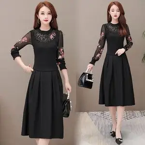 新款贵夫人连衣裙2020春秋装40岁女人妈妈遮肚裙子中长款气质洋气