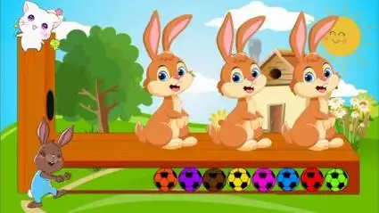 四只彩色小兔子在跳舞