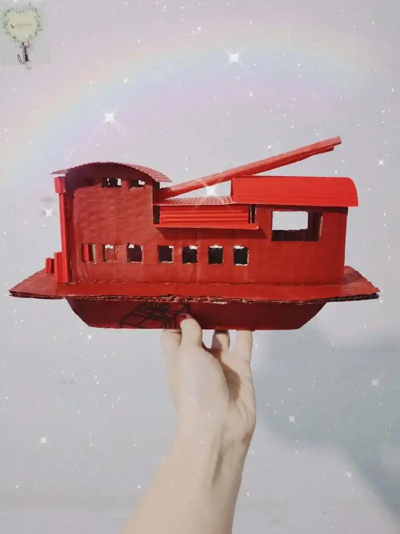 革命红船手工制作废物利用纸箱小学生手工