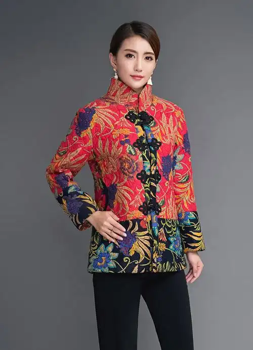 远强店中年唐装女棉衣冬装中国风棉袄 妈妈装中式改良棉服上衣外套z1