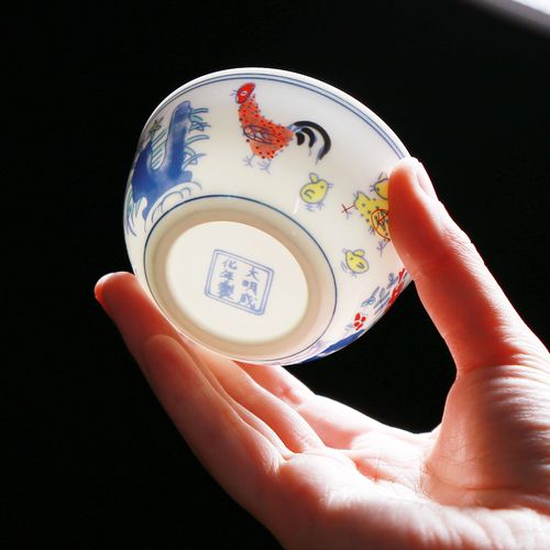 景德镇半手绘大明成化斗彩鸡缸杯仿古功夫茶杯陶瓷品茗杯主人单杯
