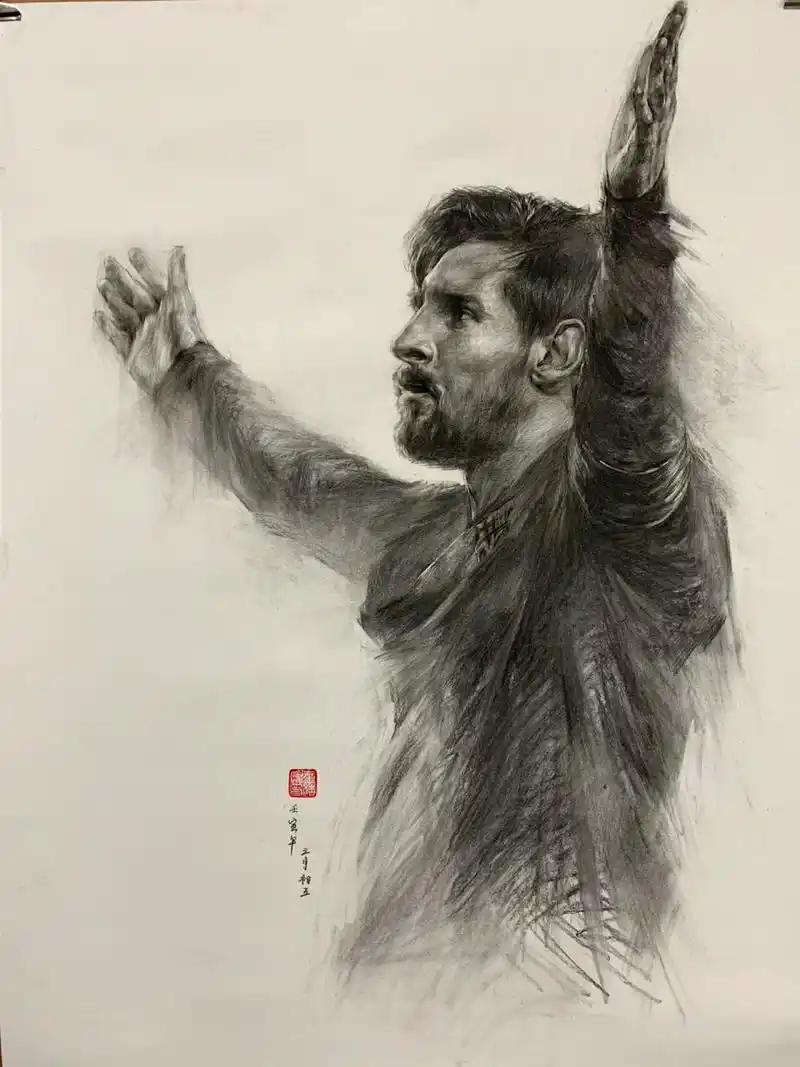 里奥·梅西 全开素描 做为一名爱踢球的美术人,怎么能不来画一画绝代