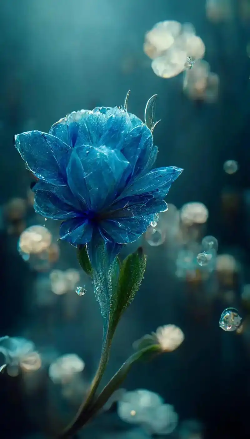 蓝色水滴水晶花也是别有一番风味#ai #壁纸 #治愈#醒图  - 抖音