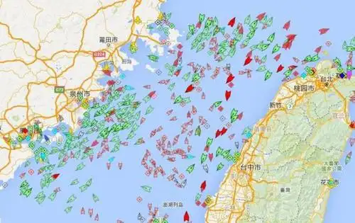2016年5月8日14时台湾海峡北半部各类船舶位置实时图