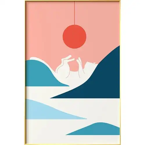 北欧风格玄关趣味猫装饰画日式简约和风餐厅墙面挂画日月饭厅网红