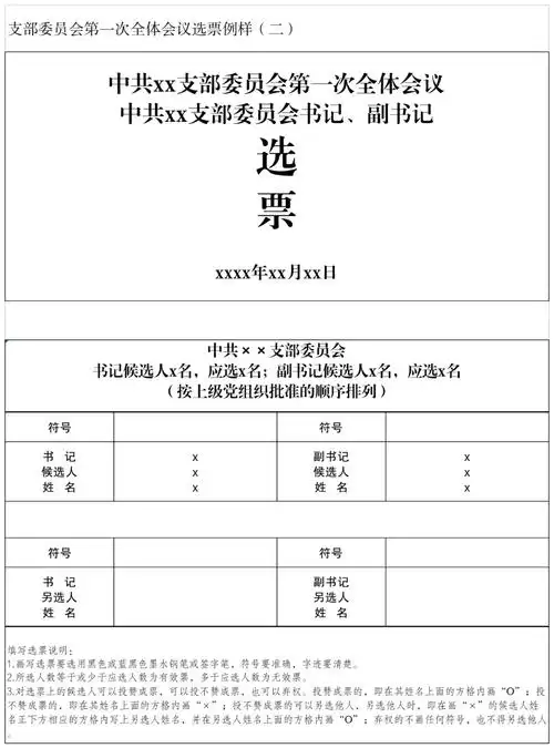 报告及选票模板五5,增补,更换支部委员,须经支部党员大会差额选举产生