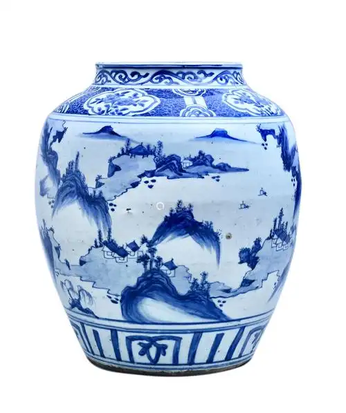 6868lot108668明天启青花山水人物大罐
