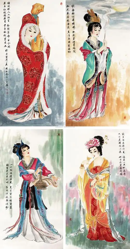 2157四美图 (四张) 镜心 纸本