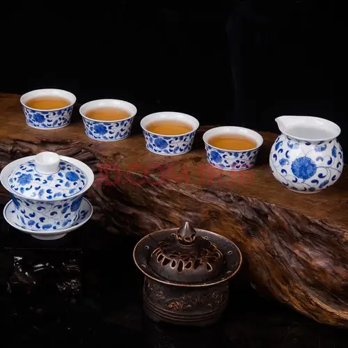 陶瓷艺术家 吴金松作品 青花缠枝莲六件套茶具