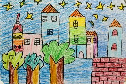 《城市夜景》/少儿绘画作品/儿童画/网络美术馆_中国少儿美术教育网