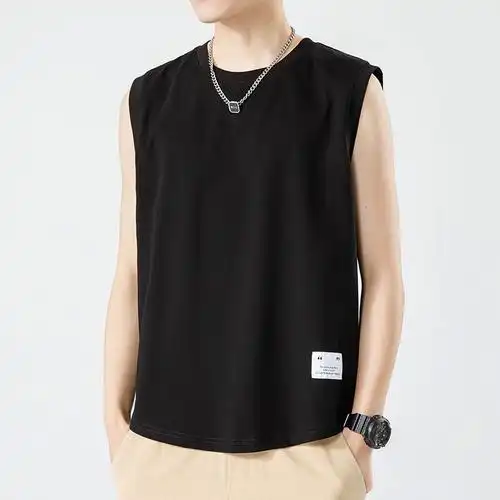 男士运动背心篮球潮牌宽松白纯色健身无袖t恤男打底衫短袖夏季