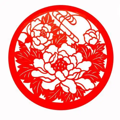 牡丹窗花纯手工双面红宣纸剪纸和不干胶贴纸可装裱装饰画玻璃贴