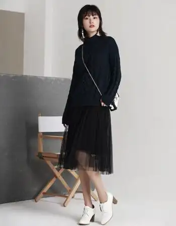 夏尔维纳冬季打底金丝绒纱裙春冬黑色百褶网纱中长款半身裙女冬裙子