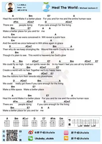 迈克尔杰克逊《heal_the_world》尤克里里谱_a调和弦_ukulele弹唱谱