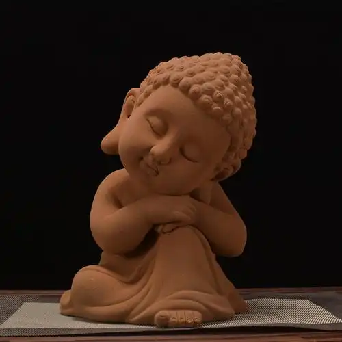 陶瓷佛像粗陶蕴息小如如来坐禅小佛德化陶瓷雕塑茶宠摆件