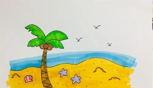 美丽的海滩怎么画