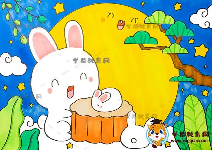 简单又漂亮的传统节日中秋节绘画,优秀的中秋节儿童画一等奖作品图片