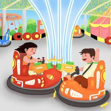 碰碰车游乐场六一儿童节游戏开心玩耍卡通人物节日插画