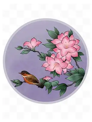 中国风古风植物花鸟杜鹃花圆形国画工笔画