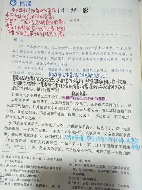 八年级上册人教版第四单元第14课背影笔记