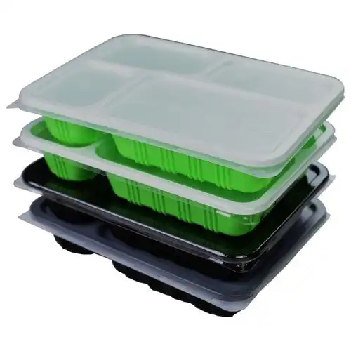 一次性快餐盒多格长方形商务黑色高档4四格便当外卖打包餐盒包邮