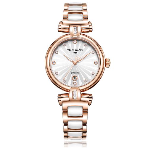 天王表专柜正品女表3980新款陶瓷玫瑰金钢带防水石英表品牌手表女