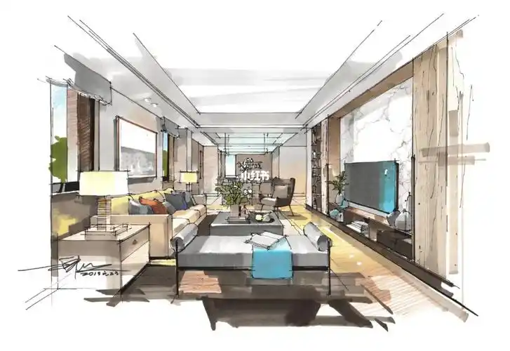 名家手绘效果图100例-【116】客厅空间设计